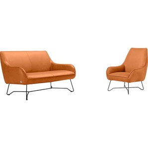Polstergarnitur EGOITALIANO Namy Sitzmöbel-Sets Gr. Leder BULL, orange Leder-Couchgarnitur Set aus 2-Sitzer und Sessel, edles Metallgestell