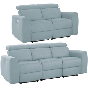 Polstergarnitur HOME AFFAIRE Sentrano Sitzmöbel-Sets Gr. Webstoff, mit motorischer Rela x funktion und USB-Anschluß, blau (eisblau) Couchgarnituren Sets