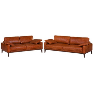 Polstergarnitur 3-2 Braun Echtleder Cerys 211 x 81 x 96cm Industrial