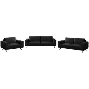 Polstergarnitur Lorcy 3-2-1 Schwarz/Anthrazit Webstoff Glamour