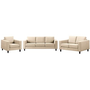 Polstergarnitur 3-2-1 Beige Samt Vaia 214 x 86 x 90cm Skandi