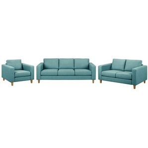 Polstergarnitur 3-2-1 Türkis Webstoff Lark 214 x 86 x 90cm Skandi