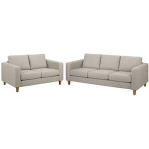 Polstergarnitur 3-2 Beige/Cappuccino Webstoff Inas 214 x 86 x 90cm Natur