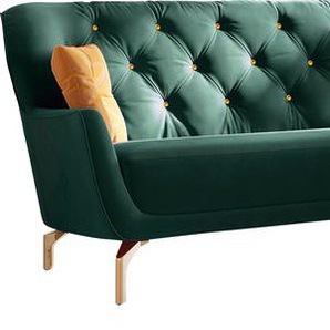 Polstergarnitur SIT&MORE Orient 3 V Sitzmöbel-Sets Gr. Samtoptik, 3-Sitzer + 2-Sitzer, grün (dunkelgrün) Couchgarnituren Sets inkl. 4 Zierkissen mit Strass-Stein, goldfarbene Metallfüße