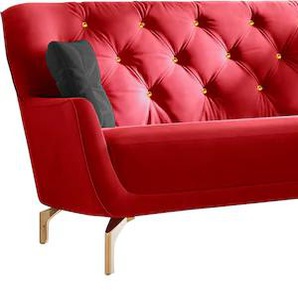 Polstergarnitur SIT&MORE Orient 3 V Sitzmöbel-Sets Gr. Samtoptik, 3-Sitzer + 2-Sitzer, rot Couchgarnituren Sets inkl. 4 Zierkissen mit Strass-Stein, goldfarbene Metallfüße