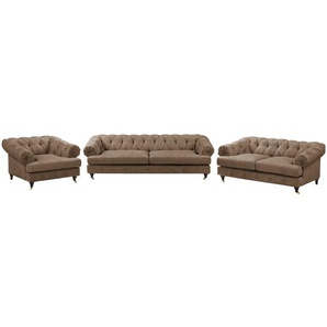Polstergarnitur Thory 3-2-1 Braun/Hellbraun Webstoff Industrial