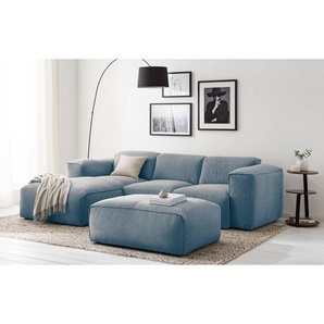 Polsterhocker 81 x 38 x 102cm Blau Webstoff Saia: Denim