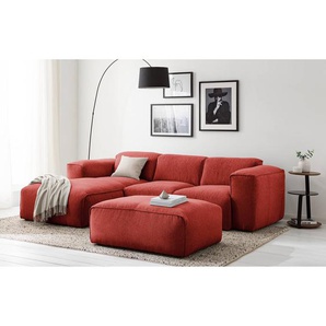 Polsterhocker 81 x 38 x 102cm Rot Webstoff Saia: Karminrot