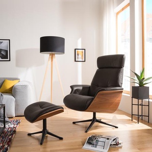 Polsterhocker 44 x 39 x 42cm Braun Schwarz Echtleder Neka: Dunkelbraun Gestell:Walnuss