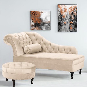 Polsterhocker Dale 80 x 80 x 45cm Beige Samt Ravi: Creme