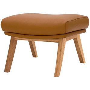 Polsterhocker mit Holzfüßen 51 x 37 x 41cm Braun/Cognac Eiche Dunkel Echtleder Neka: Cognac