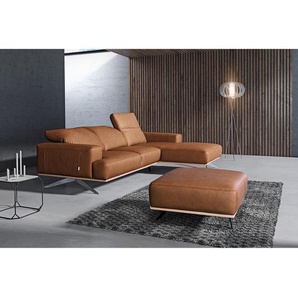 Polsterhocker 80 x 44 x 95cm Braun Chrom glänzend Echtleder Nadra: Cognac Gestell:Buche