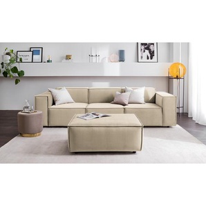 Polsterhocker Kinx III Beige Samt 98x41x79 cm (BxHxT) Glamour