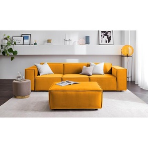 Polsterhocker rechteckig 97 x 40 x 79cm Gelb Samt Shyla: Senfgelb