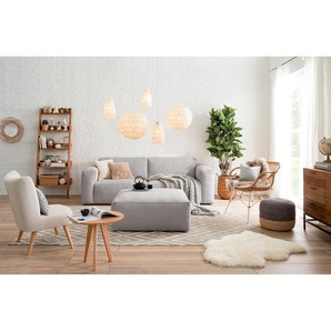 Polsterhocker 92 x 42 x 92cm Grau/Hellgrau Cordstoff Lola: Hellgrau