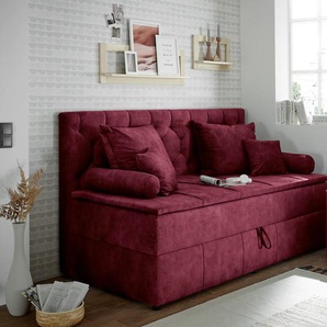 Polsterliege ED EXCITING DESIGN Marco Komplettbetten Gr. Microvelours inkl. Bettkasten, Liegefläche B/L: 90 cm x 200 cm, H2, 9-Zonen-Tonnentaschenfederkern, rot (burgund, salvador 06 burgund) Polsterliegen inkl. Topper und Bettkasten