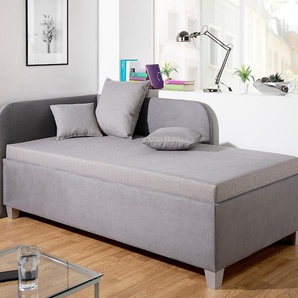 Polsterliege MAINTAL Aolana Komplettbetten Gr. Struktur (100% Polyester) Kopfteil links, Liegefläche B/L: 90 cm x 200 cm, Gewicht bis: 80 kg H2, Federkern-Festpolster, grau (grau, grau) Polsterliegen mit Bettkasten, in 2 Breiten, Federkern- oder