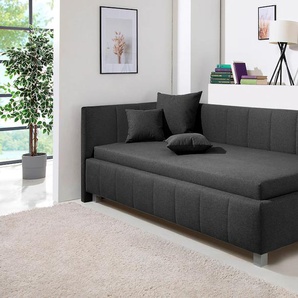 Polsterliege MAINTAL Mailo Komplettbetten Gr. Struktur (100% Polyester) Kopfteil links, Liegefläche B/L: 100 cm x 200 cm, Gewicht bis: 80 kg H2, Federkern-Festpolster, grau (anthrazit) Polsterliegen mit Kopfteil & Bettkasten, 3 Breiten, Federkern- oder