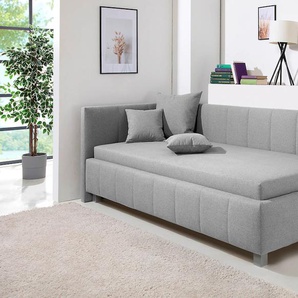 Polsterliege MAINTAL Mailo Komplettbetten Gr. Struktur (100% Polyester) Kopfteil links, Liegefläche B/L: 80 cm x 200 cm, Gewicht bis: 80 kg H2, Federkern-Festpolster, grau Polsterliegen mit Kopfteil & Bettkasten, 3 Breiten, Federkern- oder Bonellmatratze