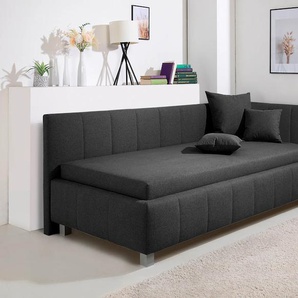 Polsterliege MAINTAL Mailo Komplettbetten Gr. Struktur (100% Polyester) Kopfteil rechts, Liegefläche B/L: 100 cm x 200 cm, Gewicht bis: 80 kg H2, Bonnell-Federkernmatratze, grau (anthrazit) Polsterliegen mit Kopfteil & Bettkasten, 3 Breiten, Federkern-