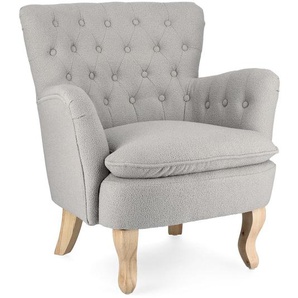 Polstersessel Orlins 71,5x72,5x79 Grau Boucle-Optik Stoff mit Beinen aus Kiefer