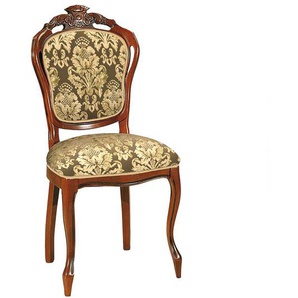 Polsterstuhl in Nussbaumfarben Beige Gold Medaillon Lehne