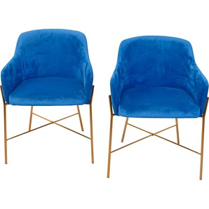 Polsterstuhl INOSIGN Stühle Gr. B/H: 57 cm x 78 cm, 2 St., Samtstruktur Samtoptik, Metall, blau (blau, goldfarben) Polsterstühle