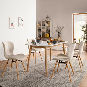 Polsterstuhl 47 x 83 x 53cm Webstoff Radis: Creme Beige Buche Hell 4er Set