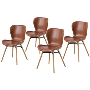 Polsterstuhl 47 x 83 x 53cm Kunstleder Reena: Cognac Braun/Vintage Braun 4er Set