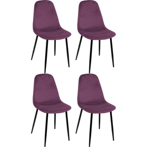 Polsterstuhl PAROLI Skadi Stühle Gr. B/H/T: 44 cm x 89 cm x 38 cm, 4 St., Velourstoff fein, Gestell in schwarz + Metall, lila Polsterstühle (2 oder 4 Stück), mit Veloursbezug und in 2 Gestellfarben