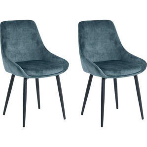 Polsterstuhl SIT Stühle Gr. B/H/T: 48 cm x 84 cm x 57 cm, 2 St., Samt Samtoptik-uni, Blau + Metall, blau (blau, schwarz, schwarz) Polsterstühle glamouröser Bezug in Samtoptik