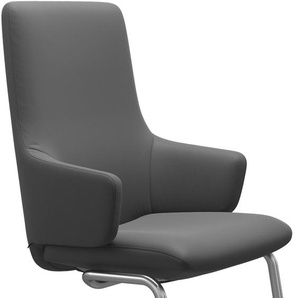Polsterstuhl STRESSLESS Laurel Stühle Gr. B/H/T: 58 cm x 105 cm x 60 cm, Leder BATICK, Stahl, grau (grey batick, chrom matt) Polsterstühle High Back mit Armlehne, Größe L, Beinen aus Stahl in Chrom matt