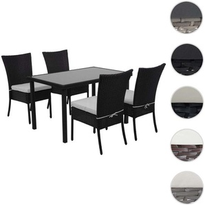 Poly-Rattan Garnitur HWC-G19, Sitzgruppe Balkon-/Lounge-Set, 4xStuhl+Tisch 120x75cm ~ schwarz, Kissen creme