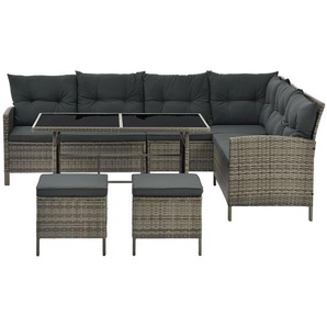 Polyrattan Gartenmöbel Lounge Manacor grau-meliert mit Bezügen in Dunkelgrau