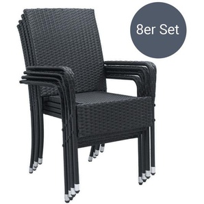 Polyrattan Gartenstühle Yoro 8er Set mit Armlehnen - Schwarz