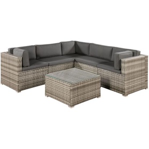 Polyrattan Lounge Sitzgruppe Nassau beige-grau mit Bezügen in Dunkelgrau