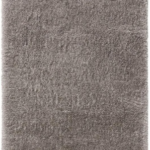 Pop Hochflor Shaggyteppich Ava Grau 140x200 cm - Langflor Teppich für Wohnzimmer