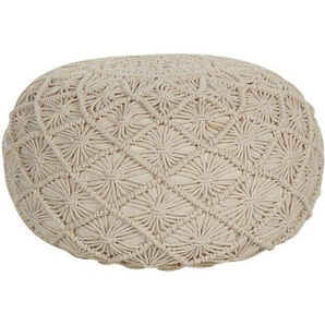 Pouf Beige Baumwolle ⌀ 50 cm Rund Geflochten Makramee Strickhocker Strickpouf Boho für Wohnzimmer Kinderzimmer Schlafzimmer Deko Haushalt Wohnen