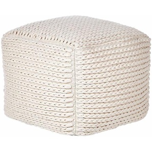 Pouf Beige Baumwolle 50 x 50 x 35 cm Mit EPS-Füllung Dicker Stoffbezug Fußhocker Boho