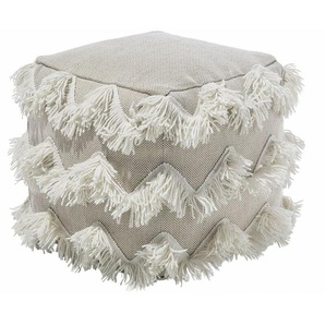 Pouf Beige Baumwolle mit Fransen Metallic Optik Quadrat Boho-Stil
