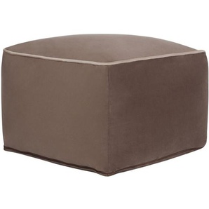 Pouf Braun Samtstoff Quadratisch 50 x 50 x 30 cm mit Paspel Modern Wohnzimmer Schlafzimmer Ausstattung Deko Sitzhocker Fußhocker Bodenkissen
