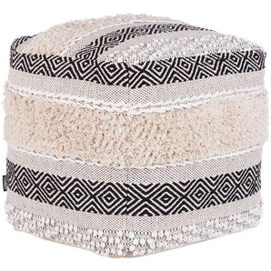 Pouf cremeweiß 50 x 50 cm Boho Baumwolle Retro dekorative Elementen