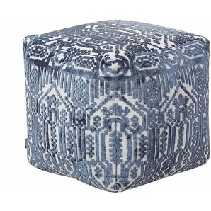 Pouf Dunkelblau Viskose und Polyester 50 x 50 cm mit EPS-Perlen Quadratisch Persisches Muster Modern Boho Bodenkissen Sitzpouf Sitzmöbel Indoor