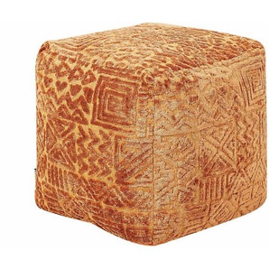 Pouf Goldbraun Viskose und Polyester 50 x 50 cm mit EPS-Perlen Quadratisch Persisches Muster Modern Boho Bodenkissen Sitzpouf Sitzmöbel Indoor