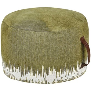 Pouf Grün u. Weiß aus Baumwolle 50 x 30 cm Rund Handgefertigt mit Griff Sitzhocker Bodenkissen für Wohnzimmer Schlafzimmer Kinderzimmer