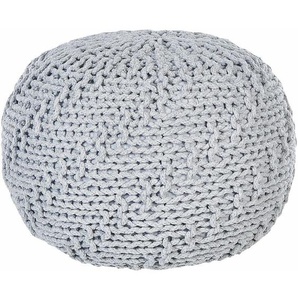 Pouf Hellgrau Baumwolle ⌀ 50 cm Rund Gefochten Strickhocker Strickpouf Boho für Wohnzimmer Kinderzimmer Schlafzimmer Deko Haushalt Wohnen