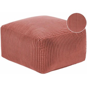 Pouf Hellrot Cord 50 x 50 cm mit EPS-Perlen Abnehmbarem Bezug Quadratisch Einfarbig Modern Skandi Bodenkissen Sitzpouf Sitzmöbel Indoor