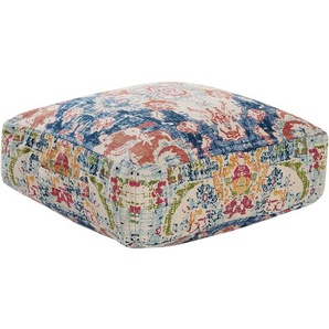 Pouf Mehrfarbig Baumwolle 50 x 50 x 20 cm Quadratisch mit Griff Muster Orientalisch Abstrakt für Wohnzimmer Schlafzimmer Deko Haushalt Wohnen