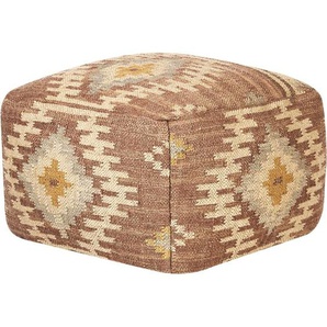 Pouf Mehrfarbig Jute und Wolle 50 x 50 x 30 cm Quadratisch mit EPS Füllung Muster Orientalisch Geometrisch für Wohnzimmer Schlafzimmer Deko