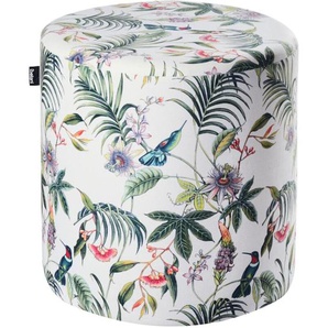 Pouf Mehrfarbig Samt ⌀ 47 cm Rund Blumenmuster Modern Glamourös Luxuriös Sitzhocker Ottoman Samthocker Fußhocker für Wohnzimmer Schlafzimmer